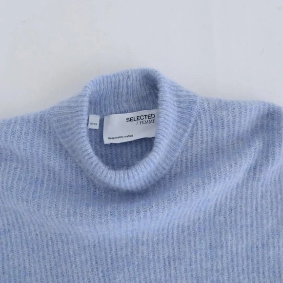 Selected Femme Light Blue  Mockneck Drop Shoulder 39% Wool Sweater XS - Picture 11 of 12